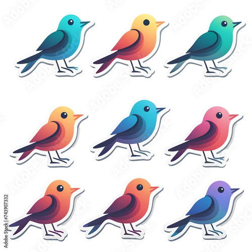 set of multi-colored cartoon birds on a white background, isolated 