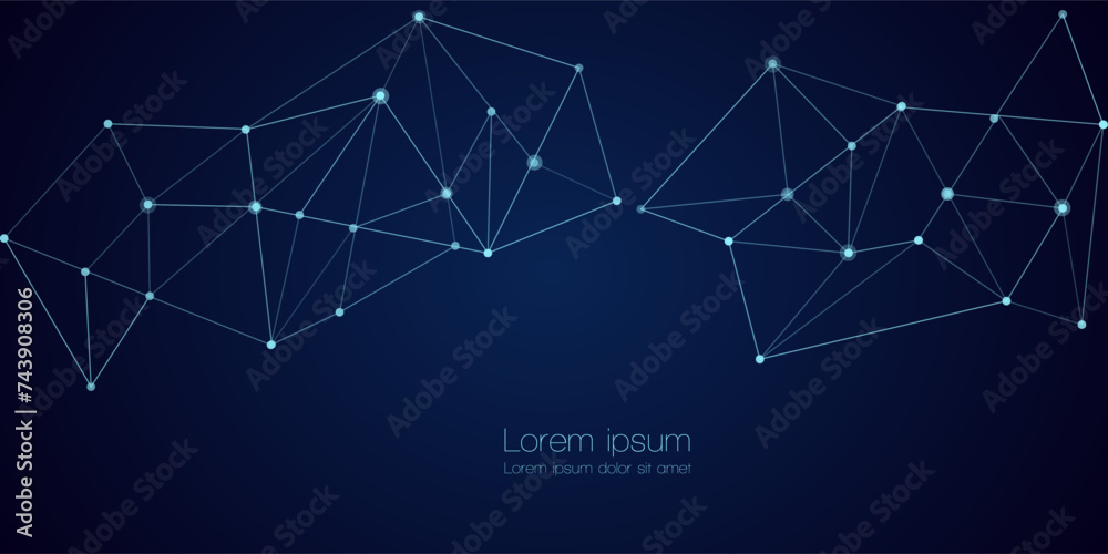 Abstract technology Network nodes, digital connection polygonal shapes, vector background. Science, technology, data structure, connected points, web. - obrazy, fototapety, plakaty 