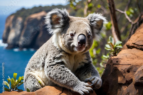 koala sitting relaxed on a sunny hill
