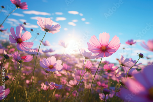 beautifule vast cosmos flowers field