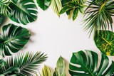 Colorful tropical leaf layout on white background for summer.