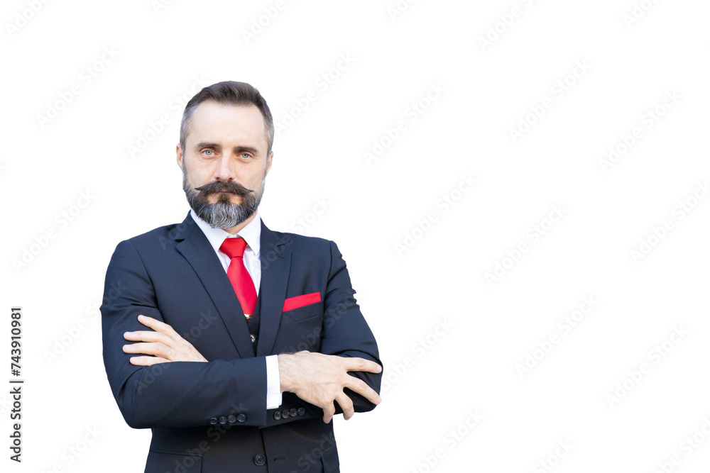 portrait business or lawyer beard style male standing arm cross folding confident in gentle man suit isolated on clear png background portrait business or lawyer beard style male standing arm cross folding confident in gentle man suit isolated on clear png background