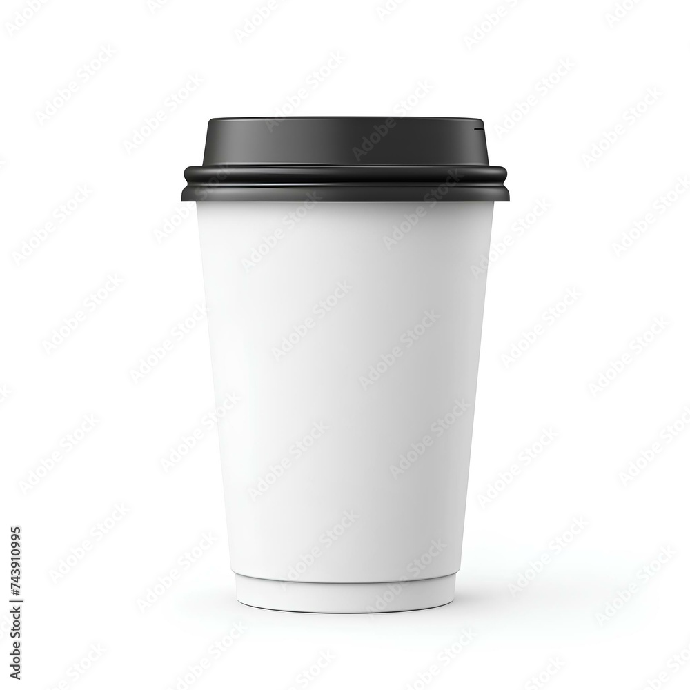 White paper cup, on a white background copy space, mock up White paper cup, on a white background copy space, mock up