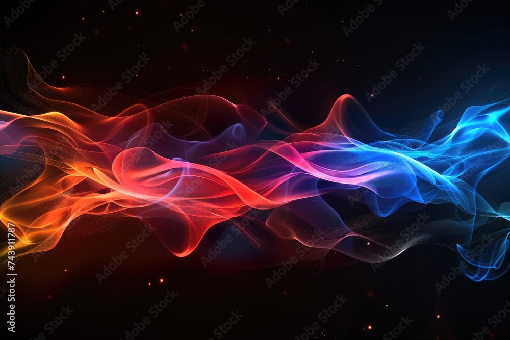Smoke in red blue light on black background