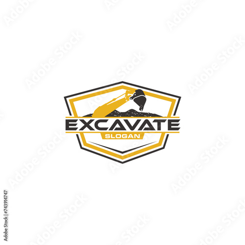 Excavator earthworks, and heavy equipment logo design template