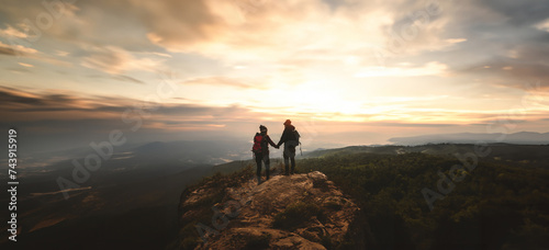 lover women and men asians travel relax in the holiday. Photograph mountain landscapes atmosphere in the morning. In the winter. In Thailand