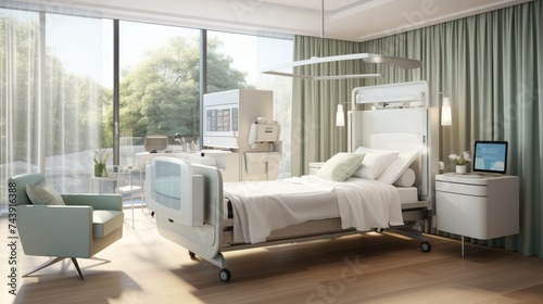 Private space for patient in modern hospital. Adaptable spaces for medical procedures and patients comfort