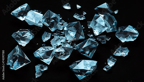 diamond pieces in a black background in the style of  photo