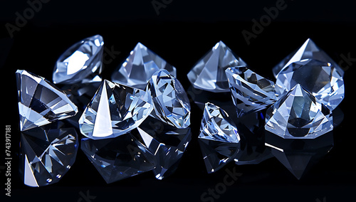 diamond pieces in a black background in the style of 