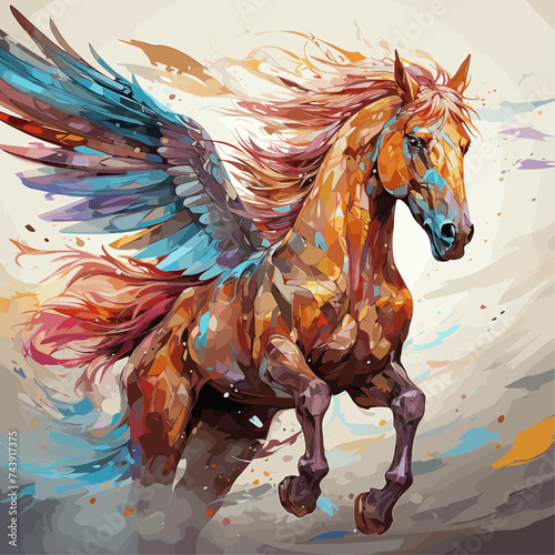 vector. Watercolor painting of a winged horse. Isolated on white background.
