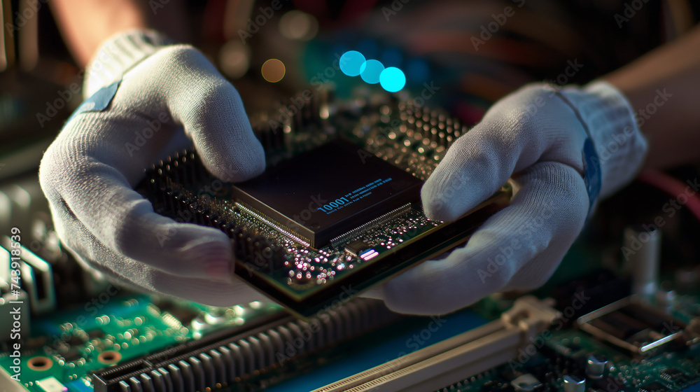 CPU, computer chip or processor held by group of person's hand with circuit board background CPU, computer chip or processor held by group of person's hand with circuit board background