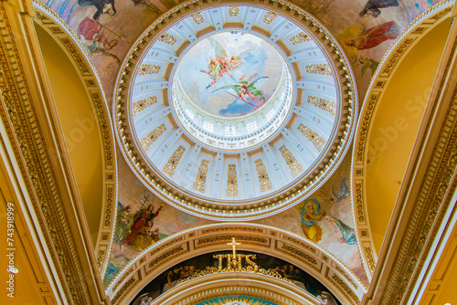 Trois-Riviére, Canada - July 15 2023: Beautiful dome of chapel in Ursulines of Trois-Riviére