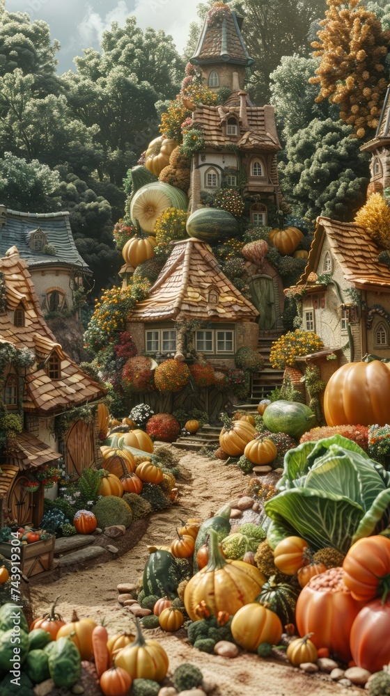 Enchanting Fairytale Cottages in a Lush Pumpkin Village