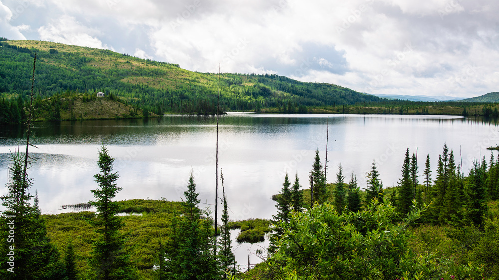 St-Urbain, Canada - July 17 2023: Panorama arial view in Grands Jardins National Park in Quebec 