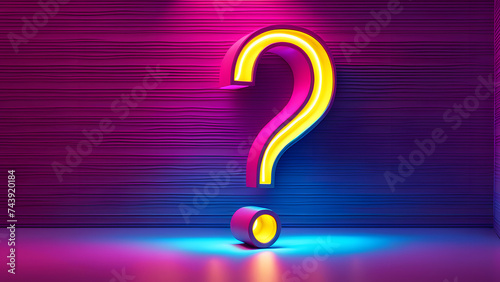 Radiant 3D Question Mark Symbol on Neon Background Depicts the Essence of FAQ, Support, Help Center, and Question Answer Sign or Symbol