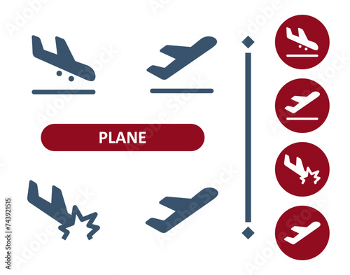 Plane Icons. Airplane, Flight, Flying, Take Off, Landing, Plane Crash Icon