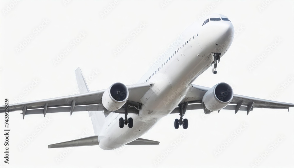 Passenger jet plane flies isolated on white background Passenger jet plane flies isolated on white background