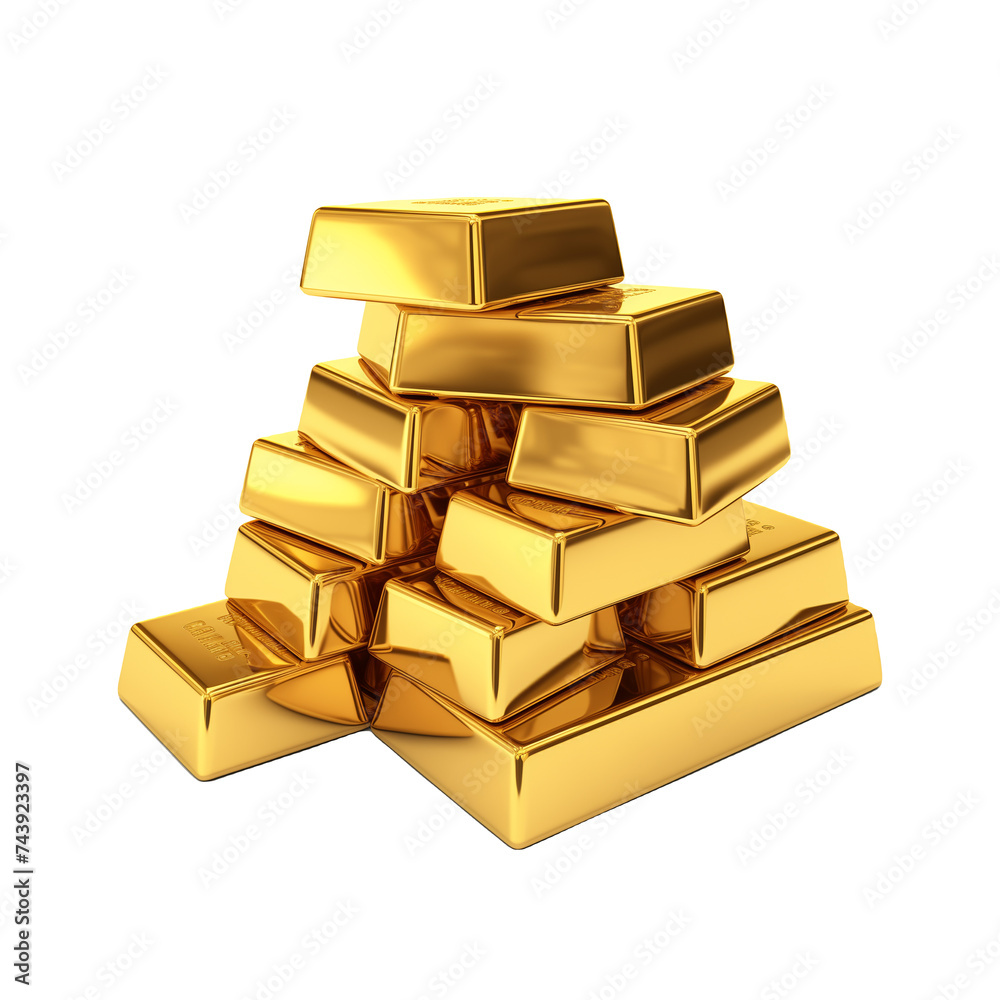 Stacked Gold Bars Glowing with Wealth and Investment Concept on White Background