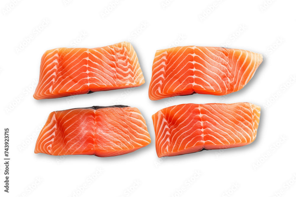 raw salmon fillets isolated on transparent or white background, png raw salmon fillets isolated on transparent or white background, png