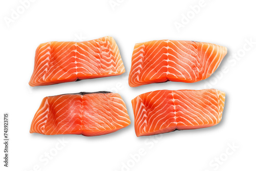 raw salmon fillets isolated on transparent or white background, png