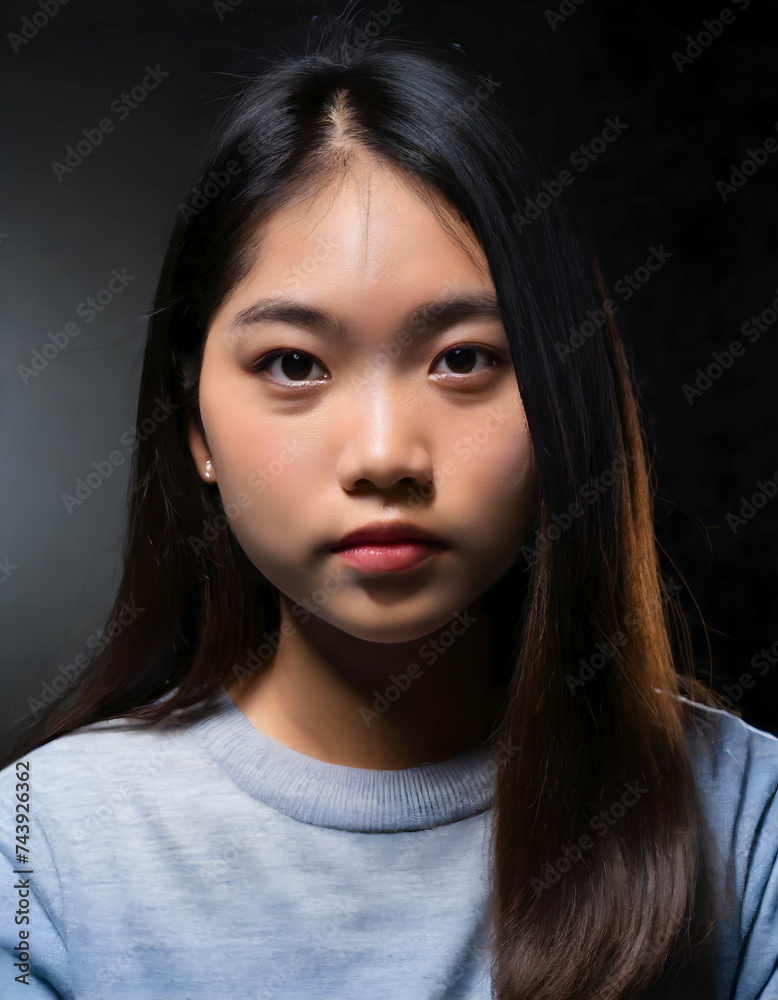Fototapeta premium Close up Portrait of Asia young girl beautiful and looking at camera isolated.