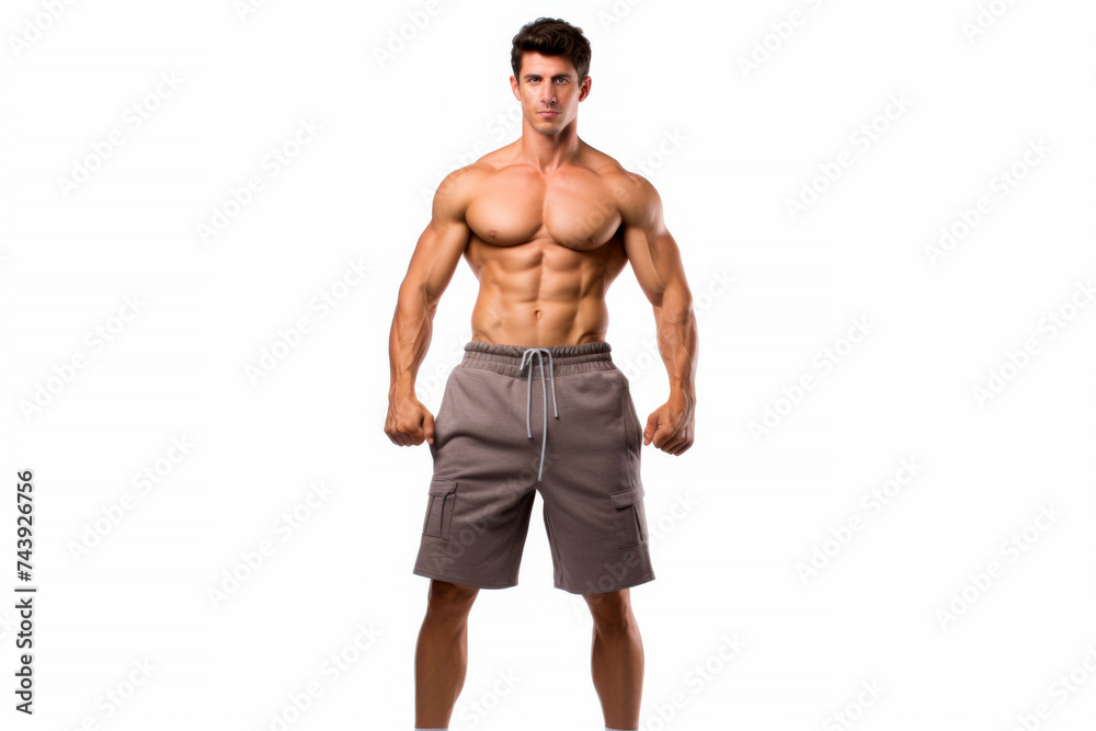 Fototapeta premium Portrait of smart man posing for exercise isolated on white background, wearing sport shirt for workout at fitness, healthy body.