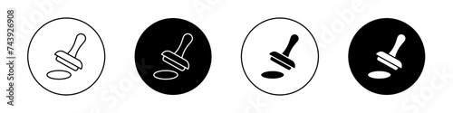 Rubber Stamp Icon Set. Approval Seal Authority Vector Symbol in a Black Filled and Outlined Style. Certified and Secure Sign. photo