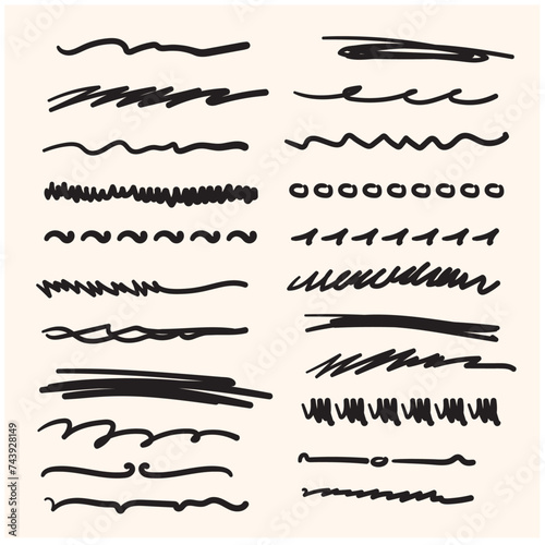 Handmade Collection Set of Underline Strokes in Marker Brush with Illustration style doodle and line art