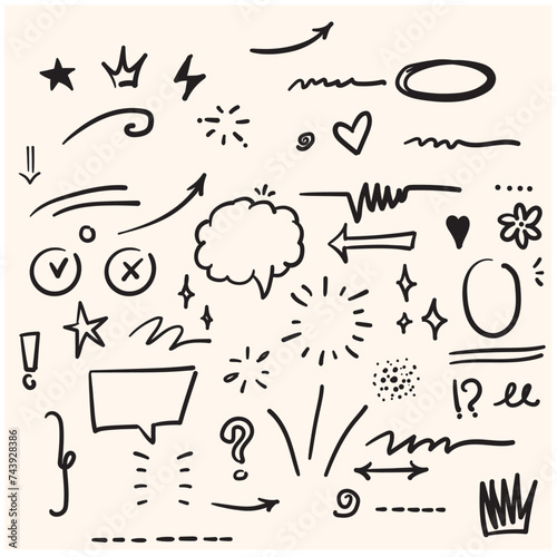 Set of hand-drawn cartoon expression sign doodle line strok with Illustration style doodle and line art