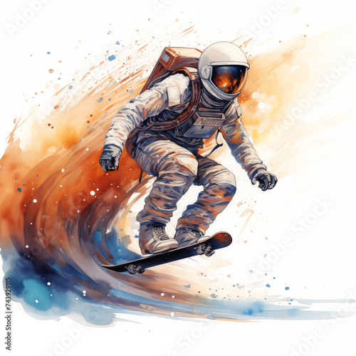 Wallpaper Mural Watercolor illustration of an astronaut skateboarding in space isolate on transparent background Torontodigital.ca