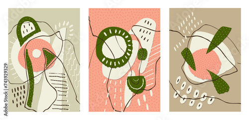 A set of backgrounds with an abstract pattern. Paper applique Collage art.