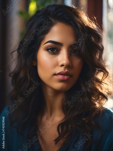 Portrait of a beautiful young hispanic woman staring at the camera from Generative AI