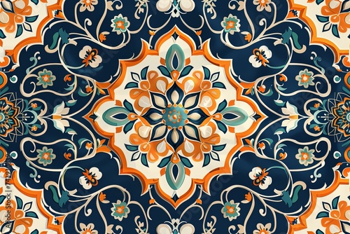 Tile Seamless Pattern, Colorful seamless repeat pattern with abstract geometric style, Old stylish abstract background, flower, Traditional ornate portuguese decorative tiles azulejos.