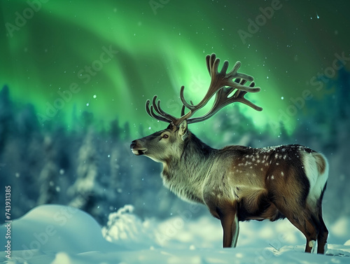 Photo of reindeer and northern lights