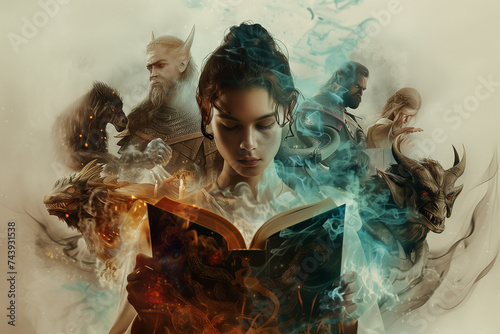 Girl reading a book and fantasizing