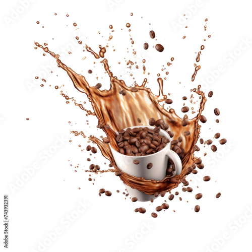 Coffee splash isolated on the transparent background