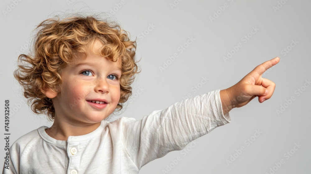 portrait of a people  with finger up.  Point  finger at the advertisement.