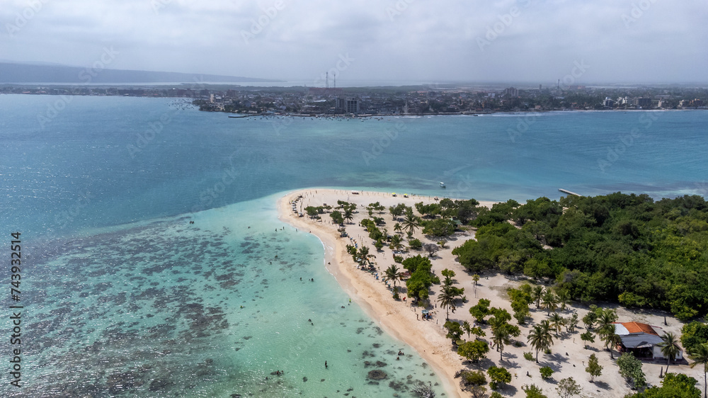 Aerial view of the town of Chichiriviche from the Cayo Muerto