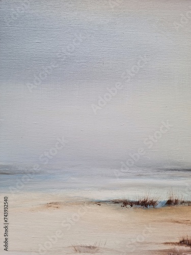 Canvastavla Abstract beach painting with brush strokes, coastal, contemporary art