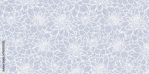 Elegant blue floral vector pattern backgorund dahlia wallpaper design, vintage flower print design