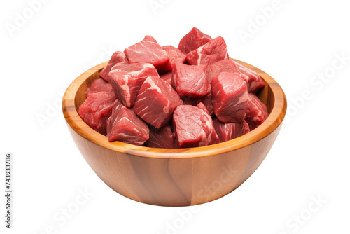 beef meat in a wooden bowl isolated on transparent or white background, png