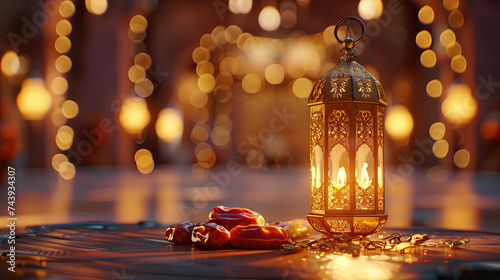 ramadan lantern with a dates. ramadan kareem banner background. ramadan kareem holiday celebration concept