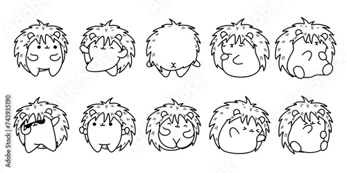 Set of Vector Cartoon Animal Coloring Page. Collection of Kawaii Isolated Hedgehog Outline for Stickers, Baby Shower, Coloring Book, Prints for Clothes.  © ArtVarStudio