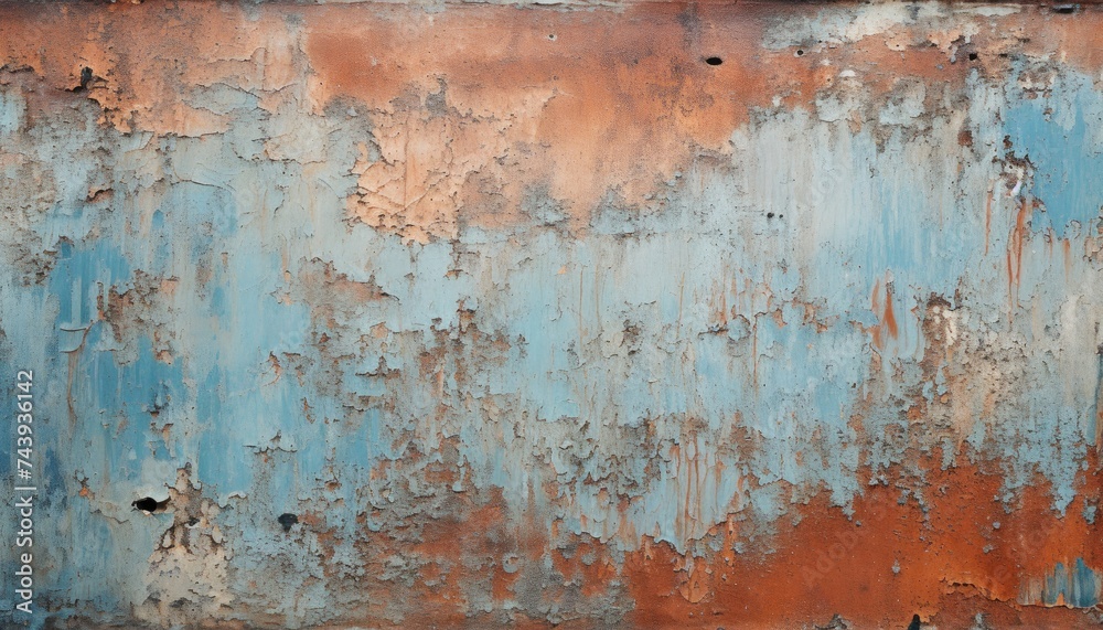 Old weathered painted grunge metal sheet surface with faded and cracked paint closeup as background Old weathered painted grunge metal sheet surface with faded and cracked paint closeup as background