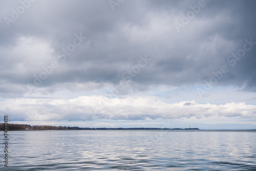 Seascape image of the Baltic Sea after a rain shower from the port of Stralsund with a view of Rügen, Stralsund, Germany