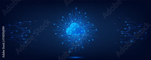 Cloud Computing technology Internet and cyber technology concept. Abstract cloud connection technology on a blue color background. Cloud Computing network with internet icons. Vector and Illustration.