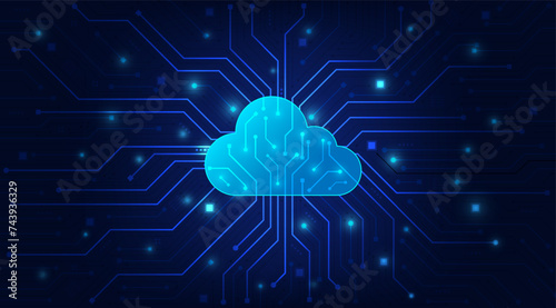 Cloud Computing technology Internet and cyber technology concept. Abstract cloud connection technology on a blue color background. Cloud Computing network with internet icons. Vector and Illustration.