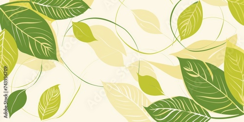 Elegant leaf design with abstract circular accents on a soft cream background  perfect for sophisticated green branding and decor.