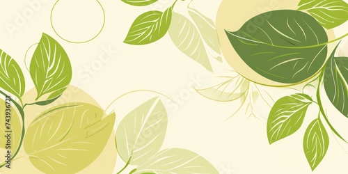 Elegant leaf design with abstract circular accents on a soft cream background, perfect for sophisticated green branding and decor. © BackgroundWorld