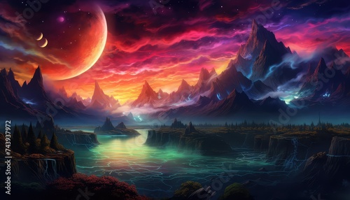 Fantastical world landscape illustration 4k wallpaper